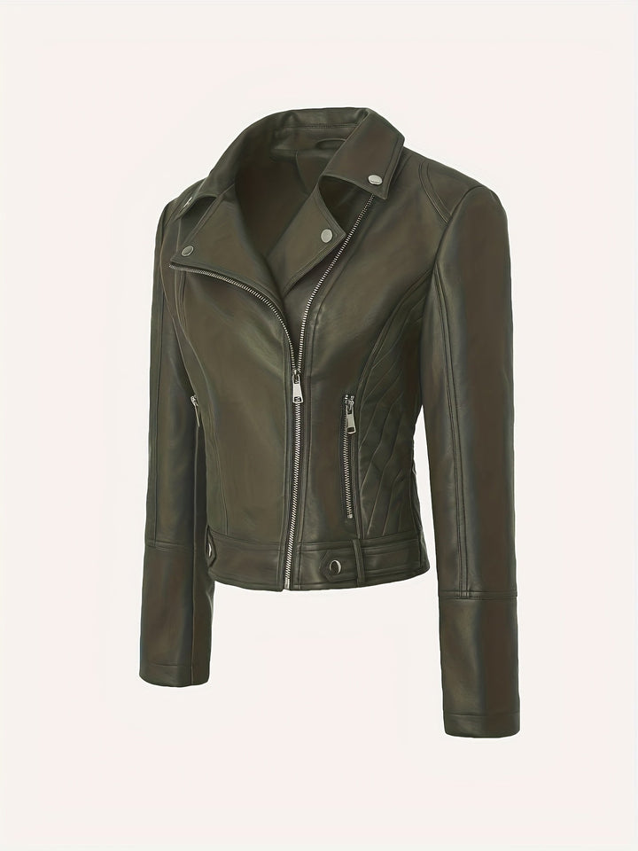 Gia | Slim-Fit Faux-Leather Biker Jacket with Asymmetric Zip