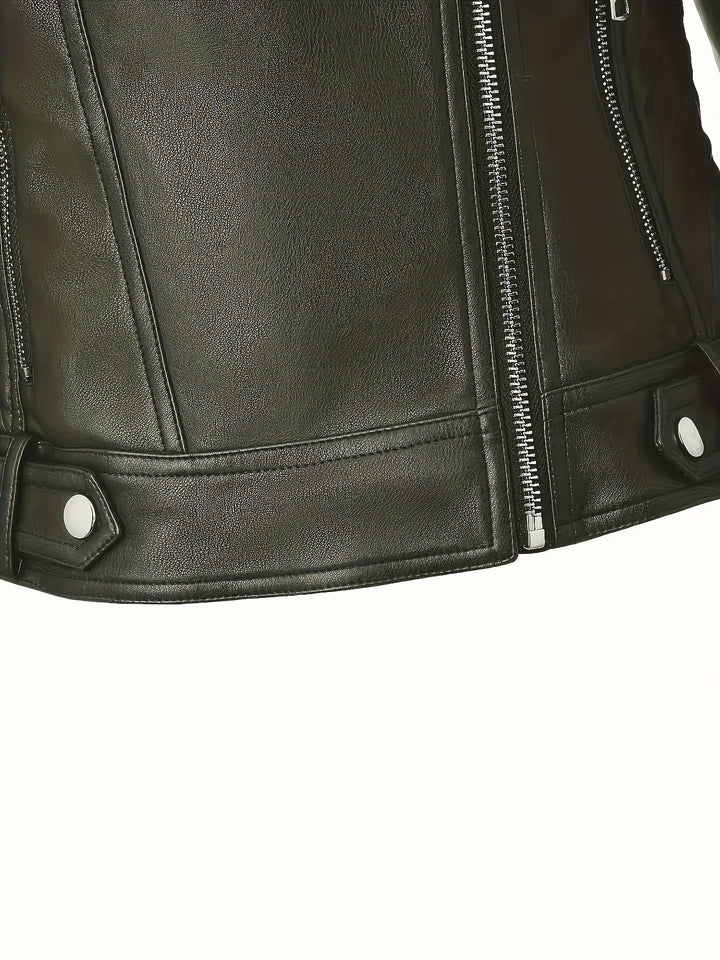 Gia | Slim-Fit Faux-Leather Biker Jacket with Asymmetric Zip