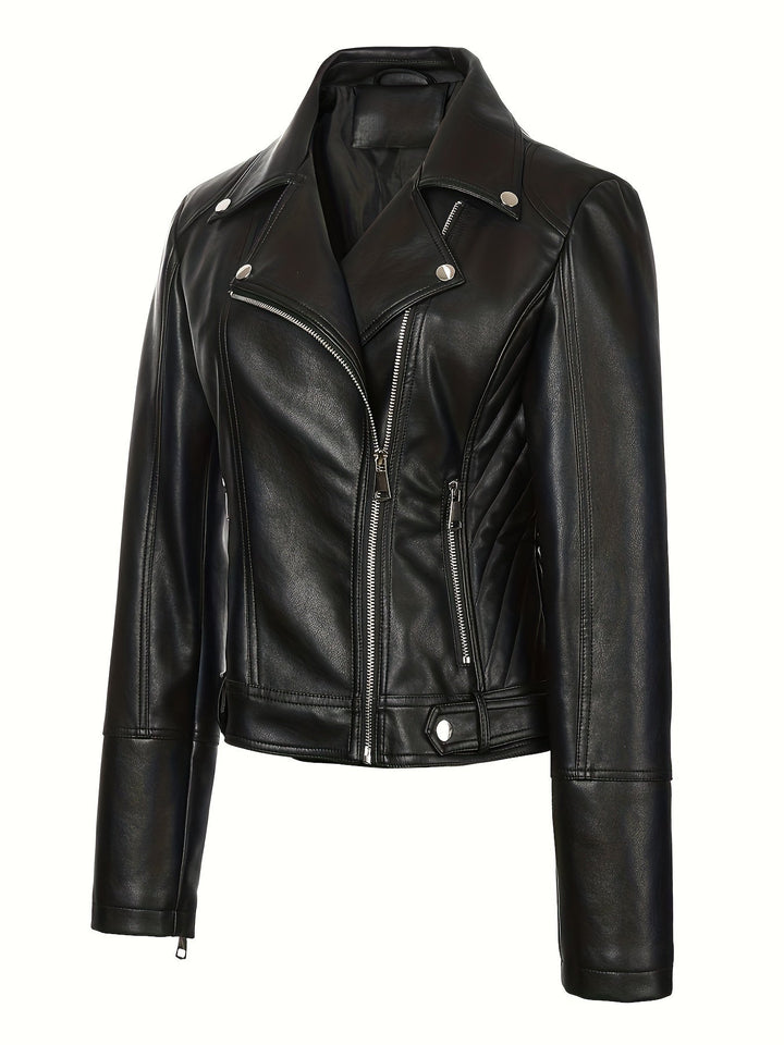 Gia | Slim-Fit Faux-Leather Biker Jacket with Asymmetric Zip