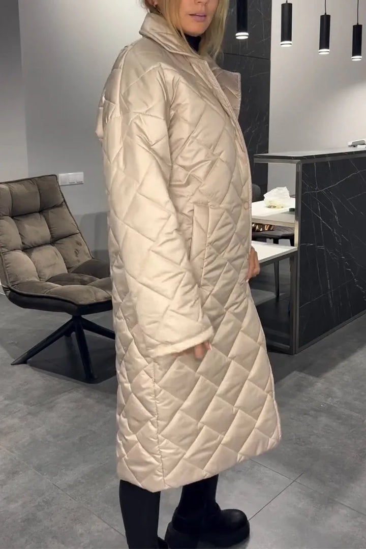Lark | Long Diamond-Quilted Coat with Leopard Lining