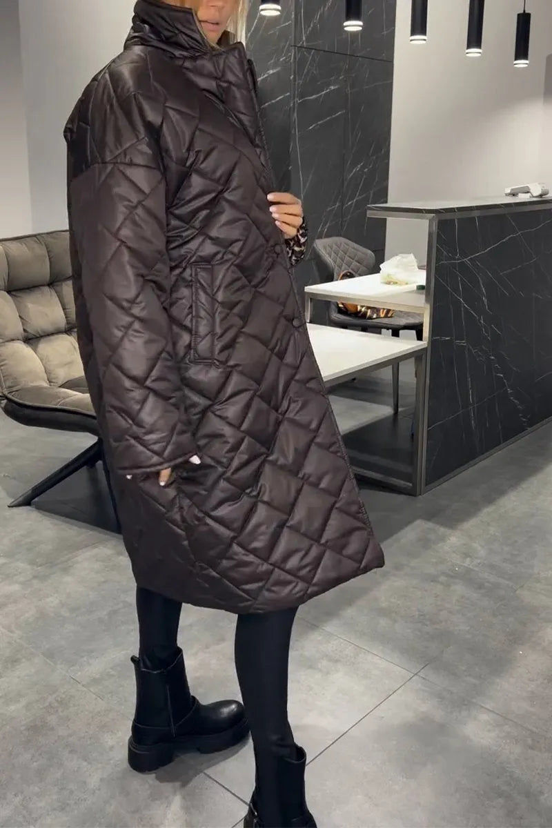 Lark | Long Diamond-Quilted Coat with Leopard Lining