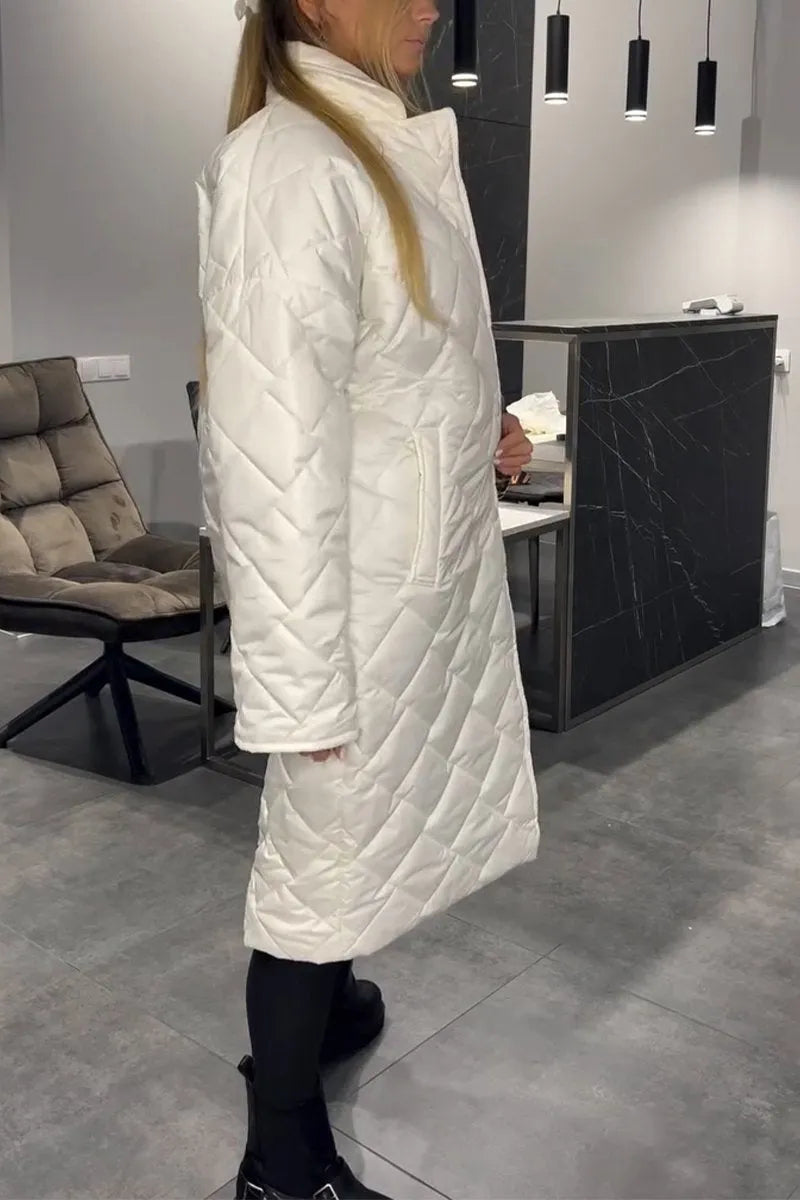 Lark | Long Diamond-Quilted Coat with Leopard Lining