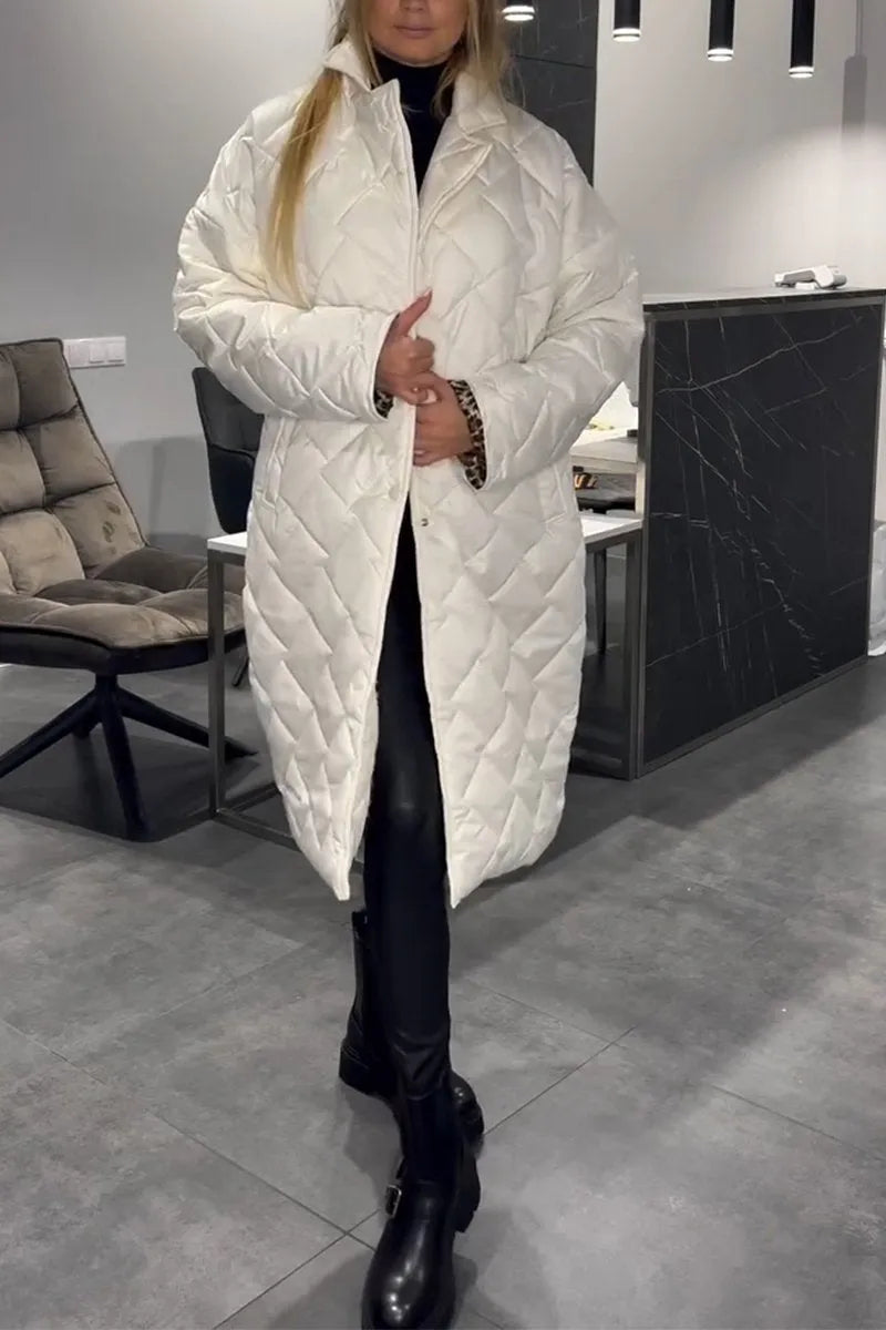 Lark | Long Diamond-Quilted Coat with Leopard Lining