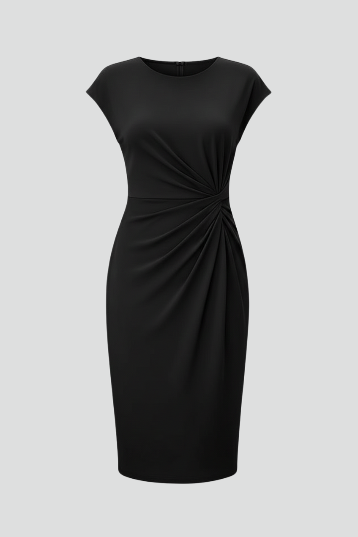 Blanche | Ruched Round-Neck Cap-Sleeve Dress