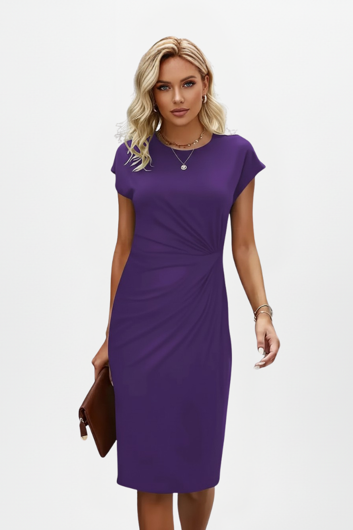 Blanche | Ruched Round-Neck Cap-Sleeve Dress