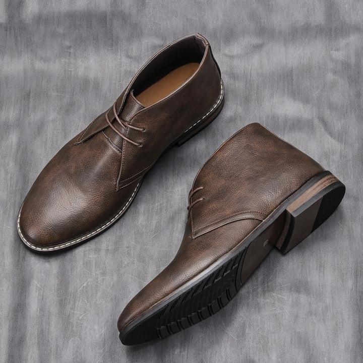 Fletcher | Dark Brown Lace-Up Ankle Boots with Low Stacked Heel