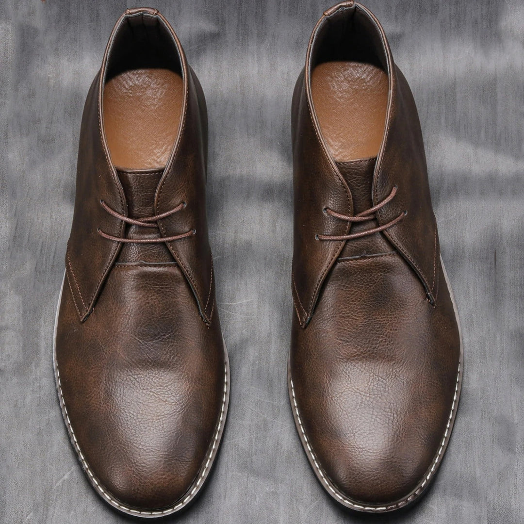 Fletcher | Dark Brown Lace-Up Ankle Boots with Low Stacked Heel