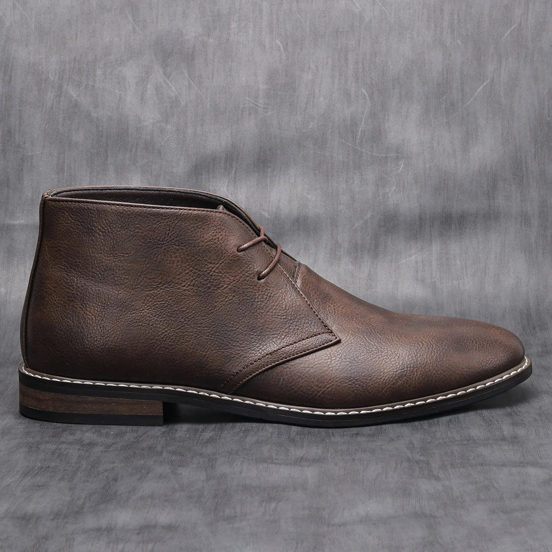 Fletcher | Dark Brown Lace-Up Ankle Boots with Low Stacked Heel