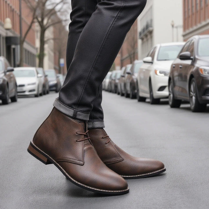 Fletcher | Dark Brown Lace-Up Ankle Boots with Low Stacked Heel
