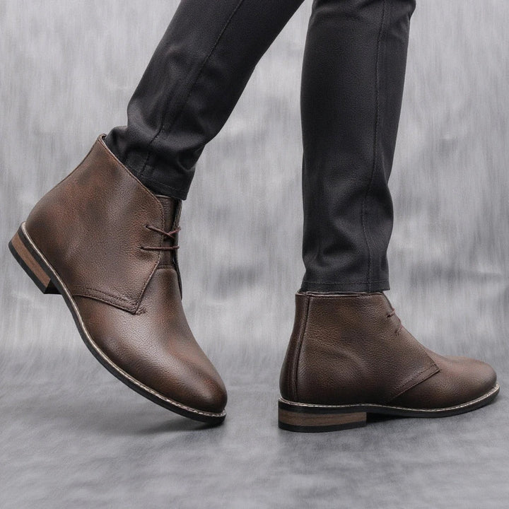Fletcher | Dark Brown Lace-Up Ankle Boots with Low Stacked Heel