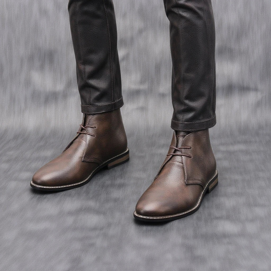 Fletcher | Dark Brown Lace-Up Ankle Boots with Low Stacked Heel