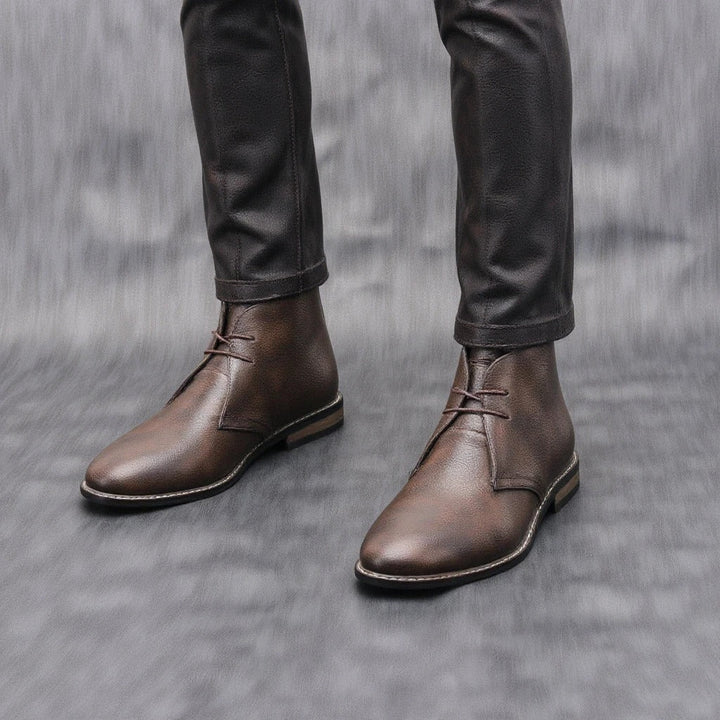 Fletcher | Dark Brown Lace-Up Ankle Boots with Low Stacked Heel