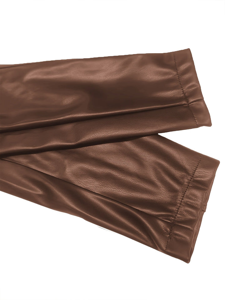 Mae | Khaki Cropped Faux-Leather Zip-Up Jacket