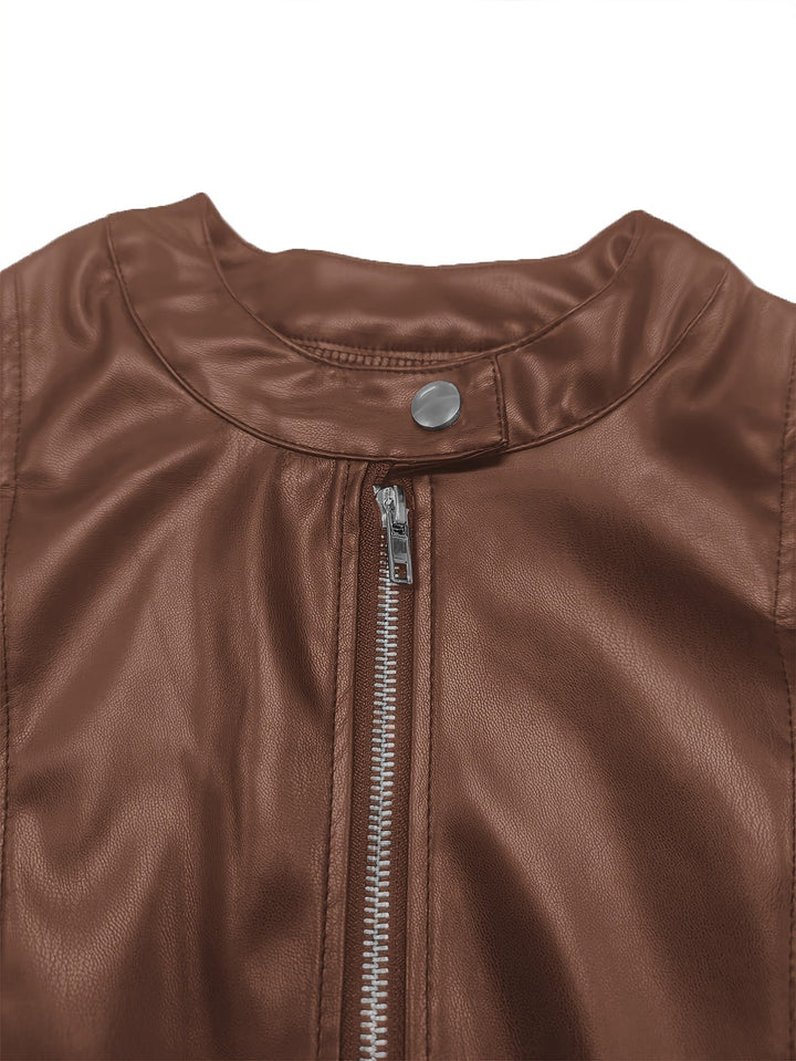 Mae | Khaki Cropped Faux-Leather Zip-Up Jacket