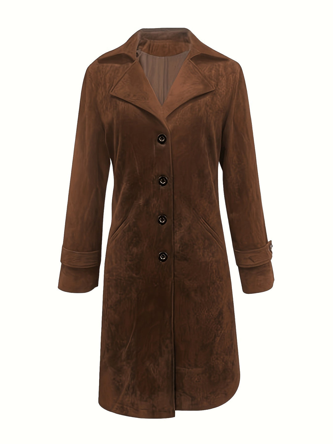 Fiona | Dark Brown Suede Longline Trench Coat with Wide Lapels