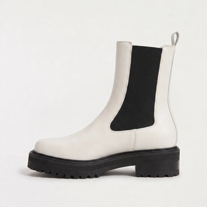 Kinsley | White Faux-Leather Platform Chelsea Ankle Boots