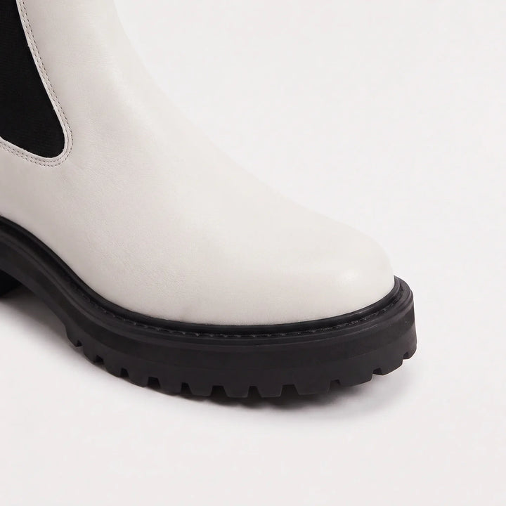 Kinsley | White Faux-Leather Platform Chelsea Ankle Boots
