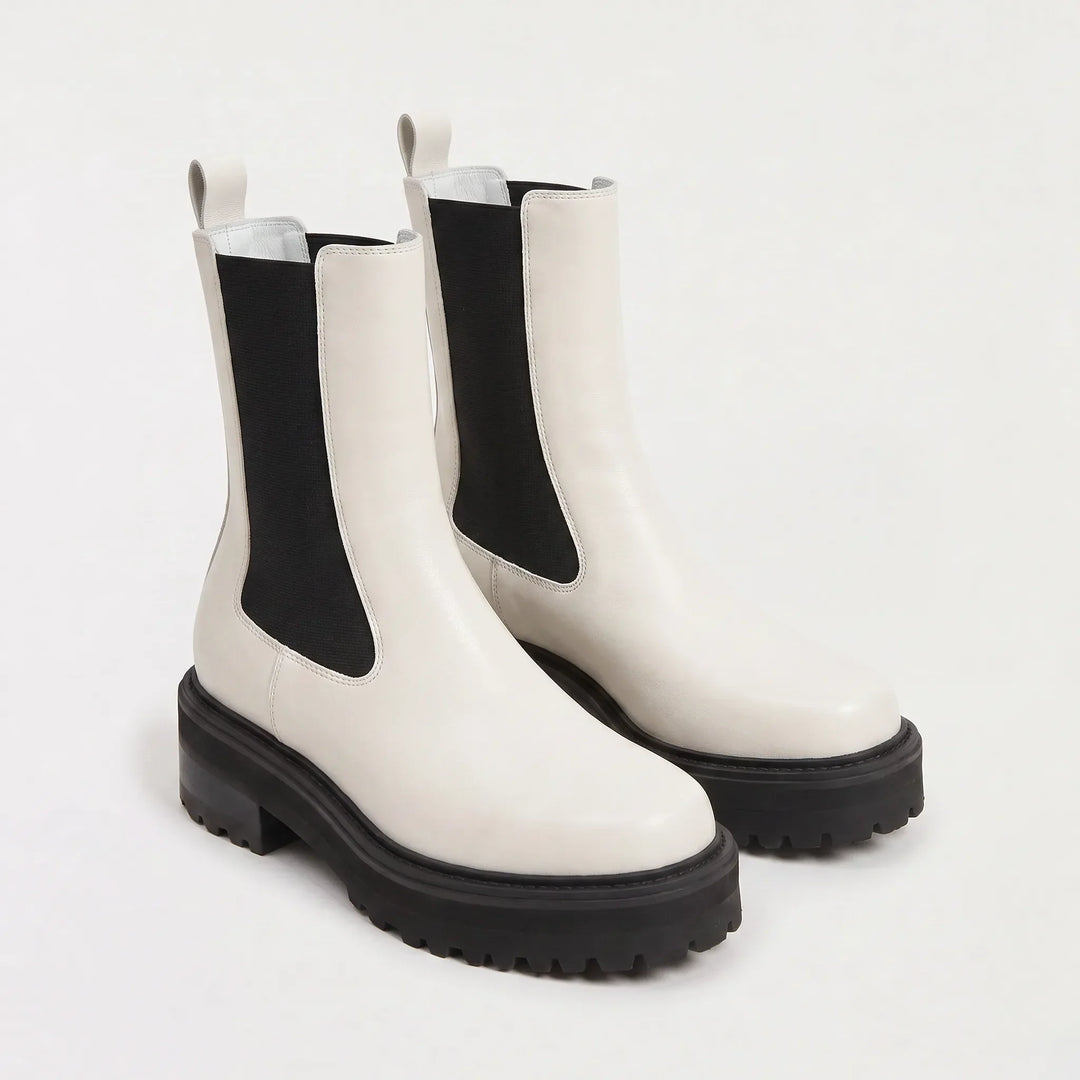 Kinsley | White Faux-Leather Platform Chelsea Ankle Boots
