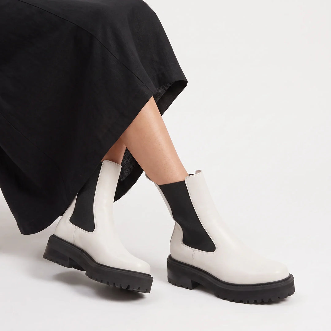 Kinsley | White Faux-Leather Platform Chelsea Ankle Boots