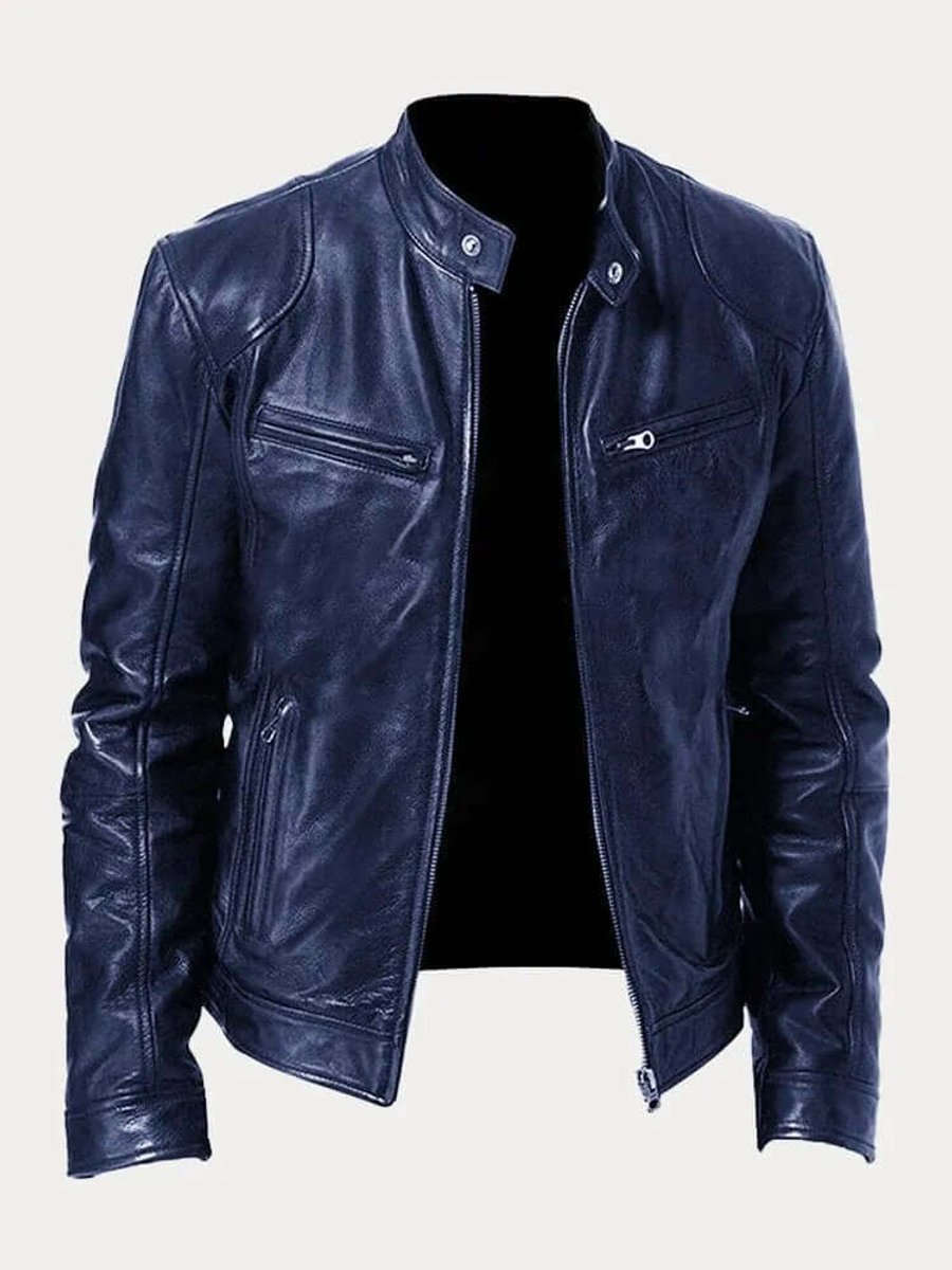 Barrett | Genuine Leather Biker Zip-Up Jacket with Stand Collar
