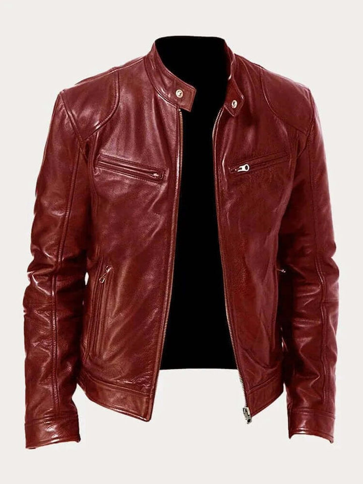 Barrett | Genuine Leather Biker Zip-Up Jacket with Stand Collar