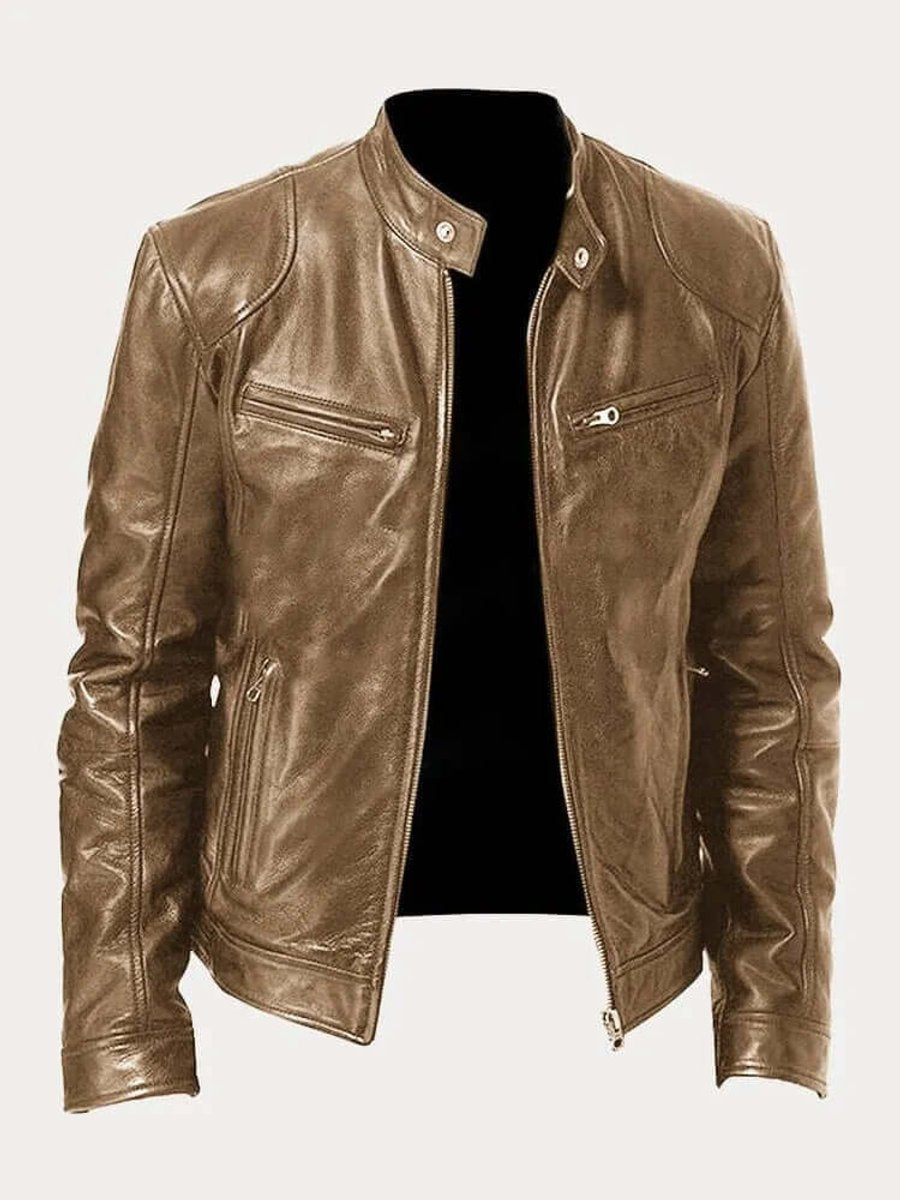 Barrett | Genuine Leather Biker Zip-Up Jacket with Stand Collar