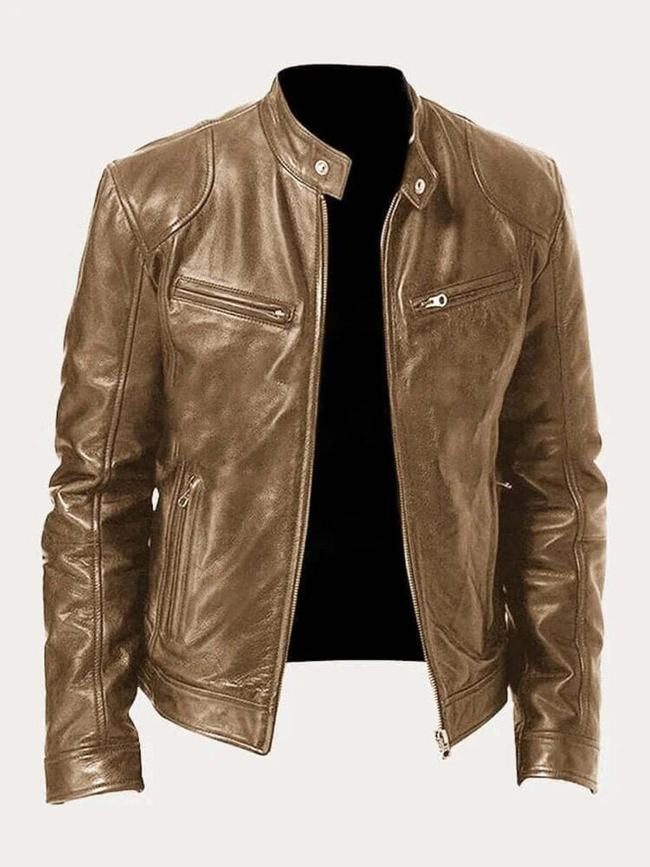 Barrett | Genuine Leather Biker Zip-Up Jacket with Stand Collar