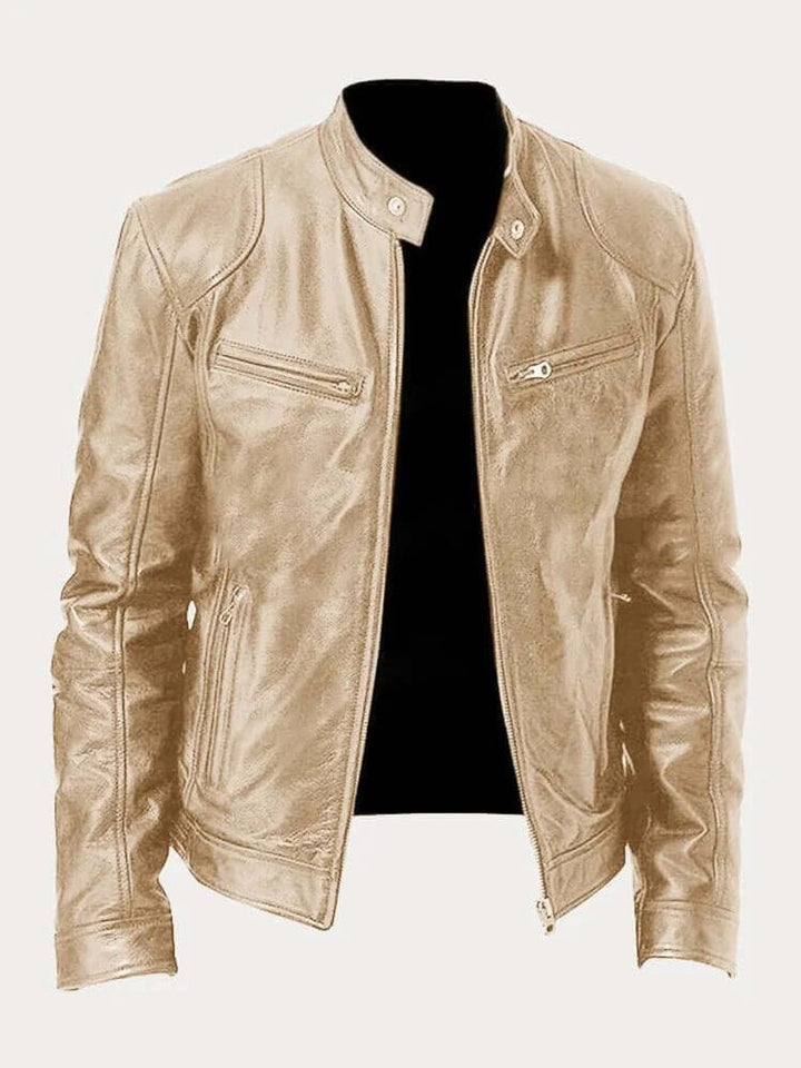 Barrett | Genuine Leather Biker Zip-Up Jacket with Stand Collar