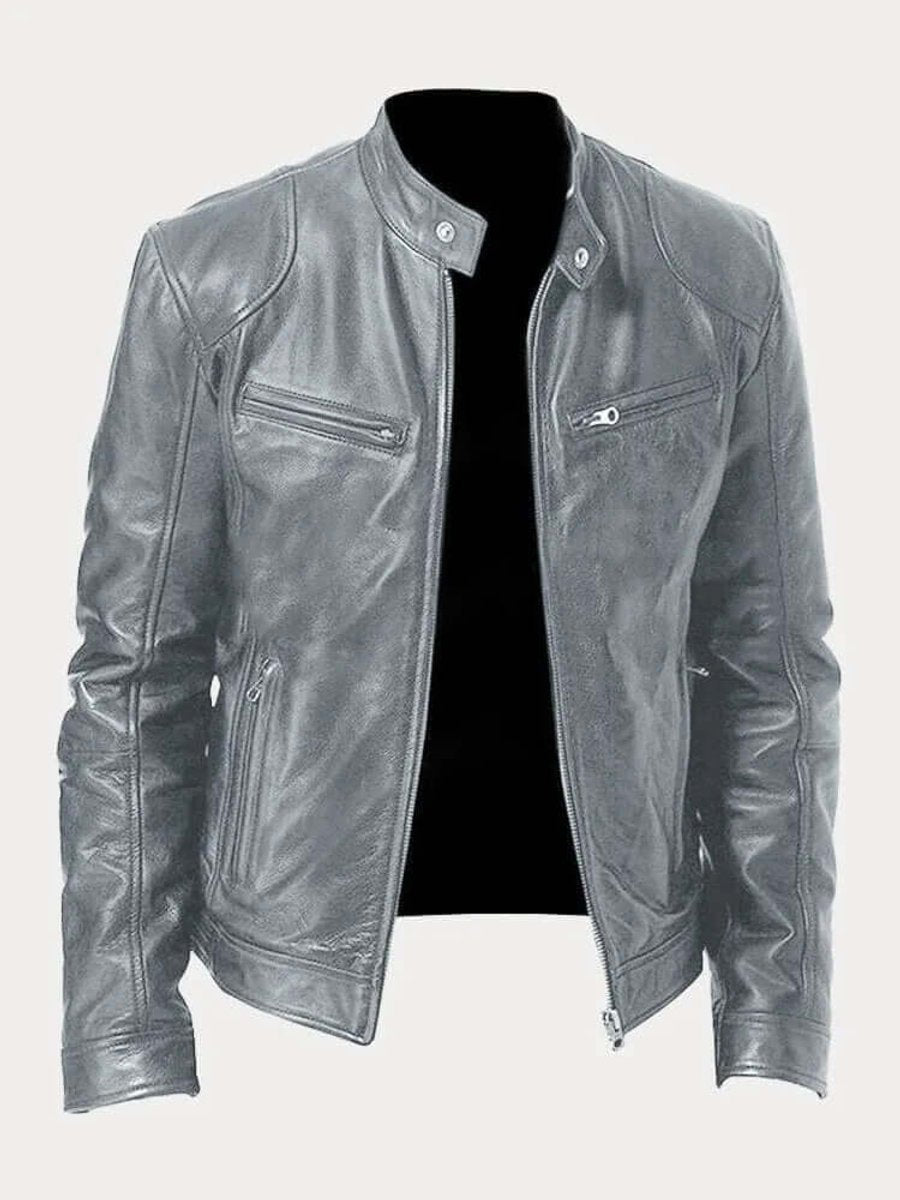 Barrett | Genuine Leather Biker Zip-Up Jacket with Stand Collar