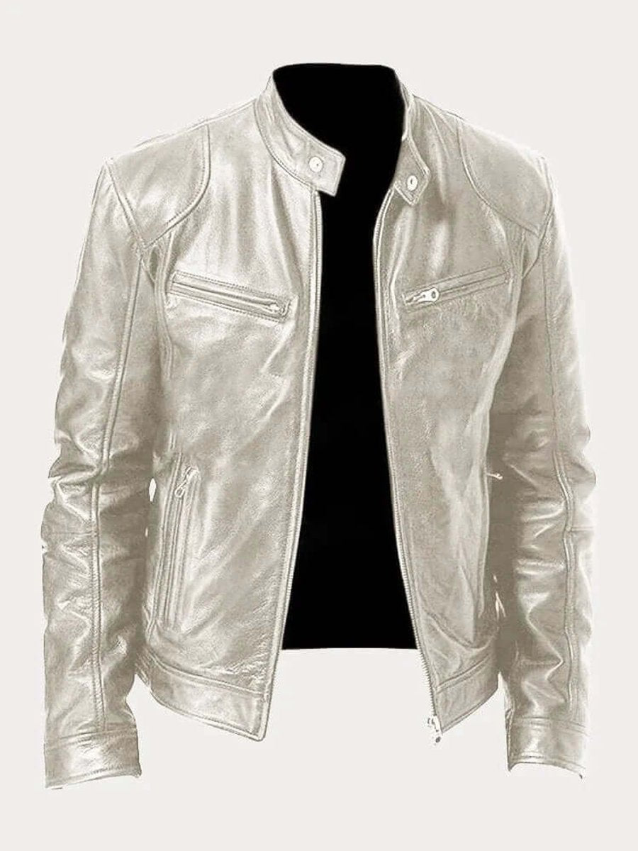 Barrett | Genuine Leather Biker Zip-Up Jacket with Stand Collar