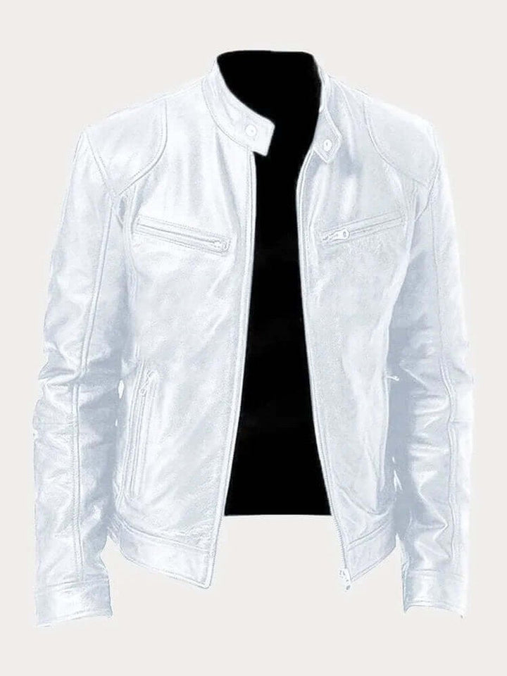 Barrett | Genuine Leather Biker Zip-Up Jacket with Stand Collar