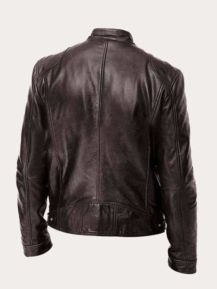 Barrett | Genuine Leather Biker Zip-Up Jacket with Stand Collar