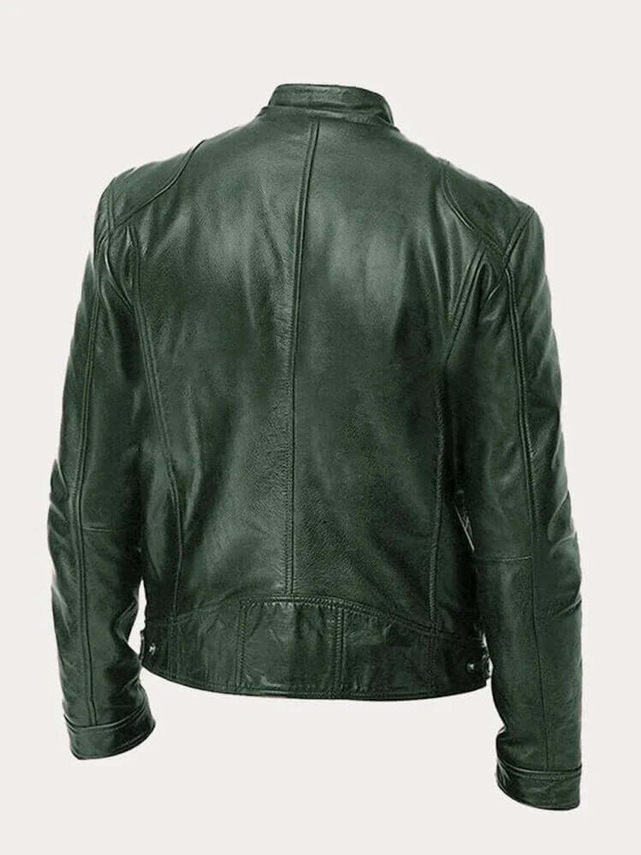 Barrett | Genuine Leather Biker Zip-Up Jacket with Stand Collar