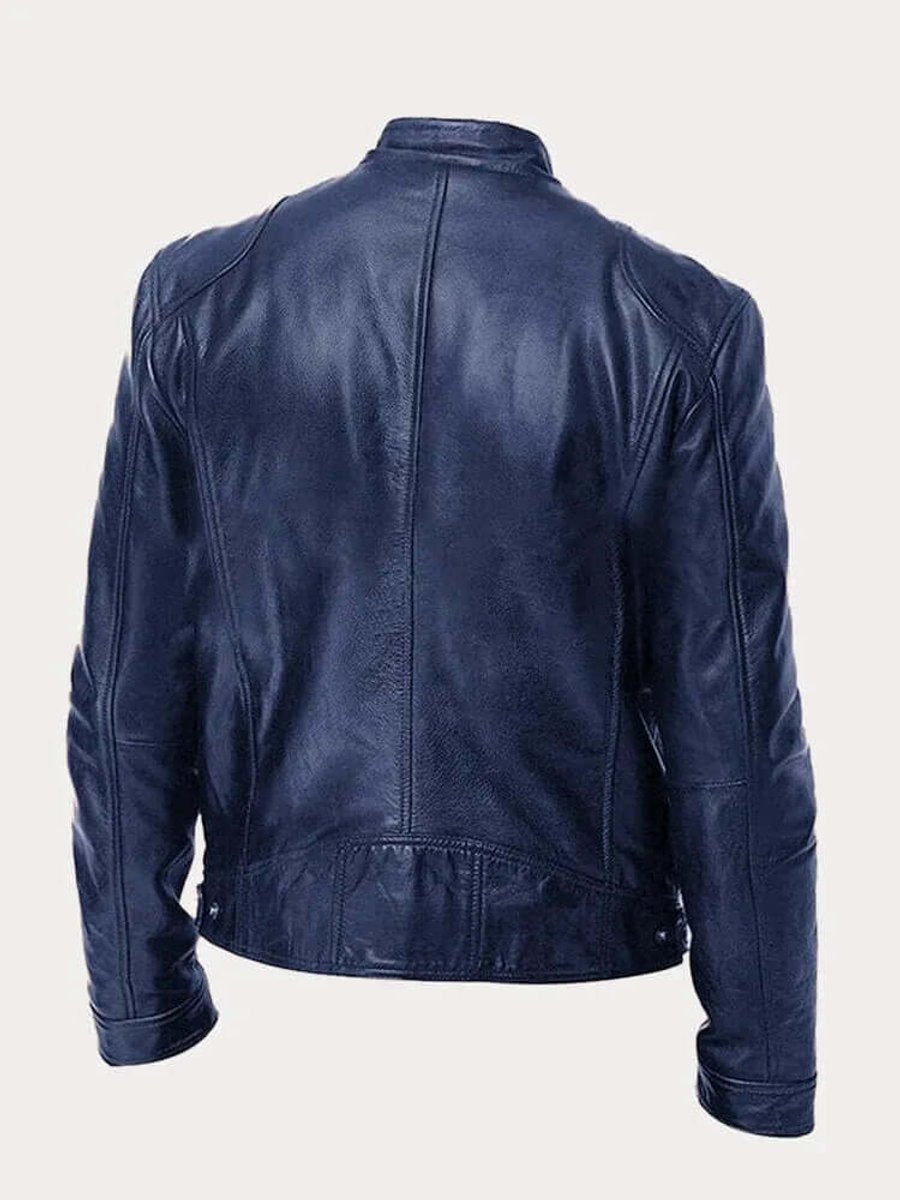 Barrett | Genuine Leather Biker Zip-Up Jacket with Stand Collar