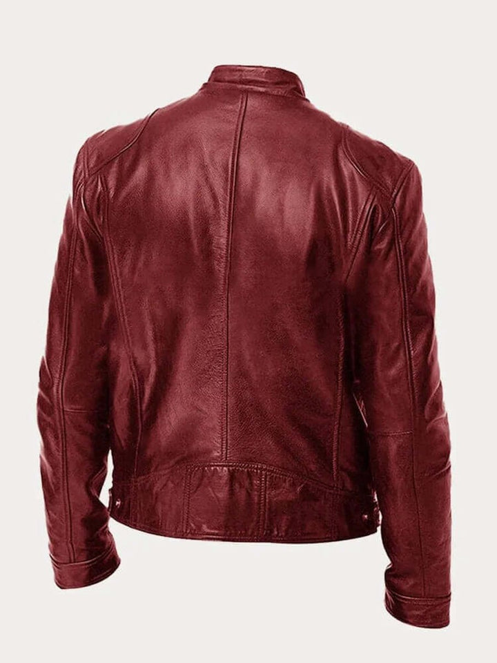 Barrett | Genuine Leather Biker Zip-Up Jacket with Stand Collar