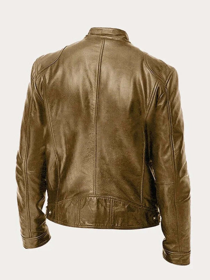Barrett | Genuine Leather Biker Zip-Up Jacket with Stand Collar