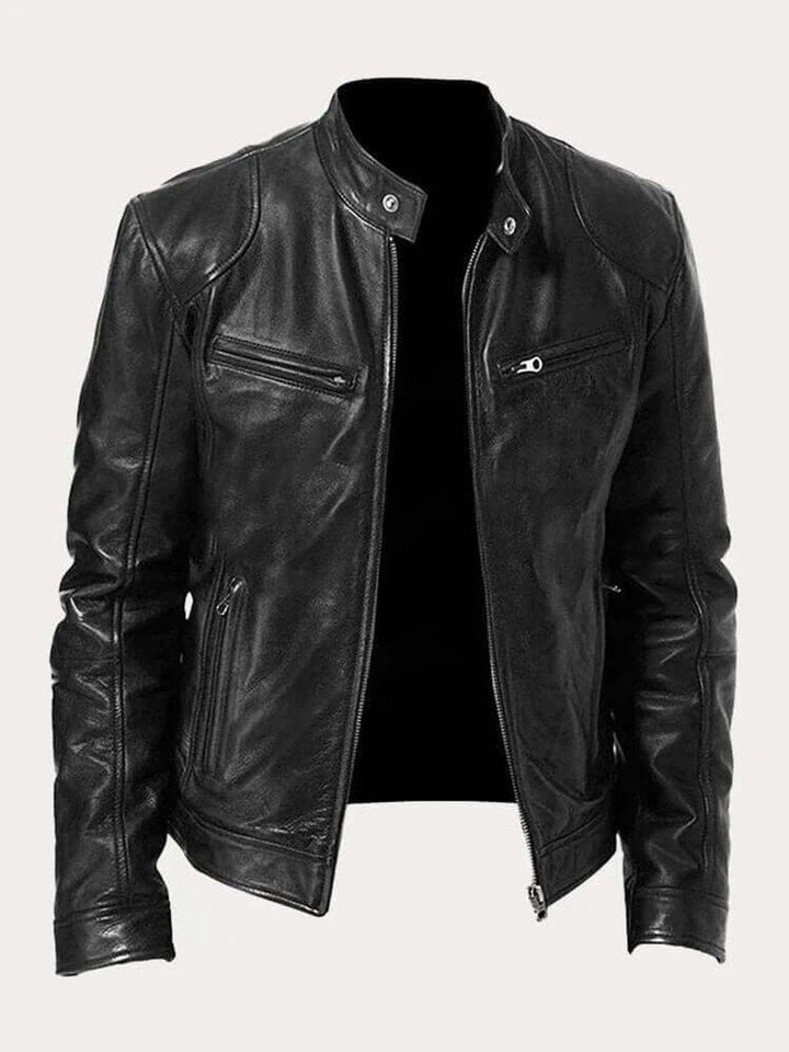 Barrett | Genuine Leather Biker Zip-Up Jacket with Stand Collar