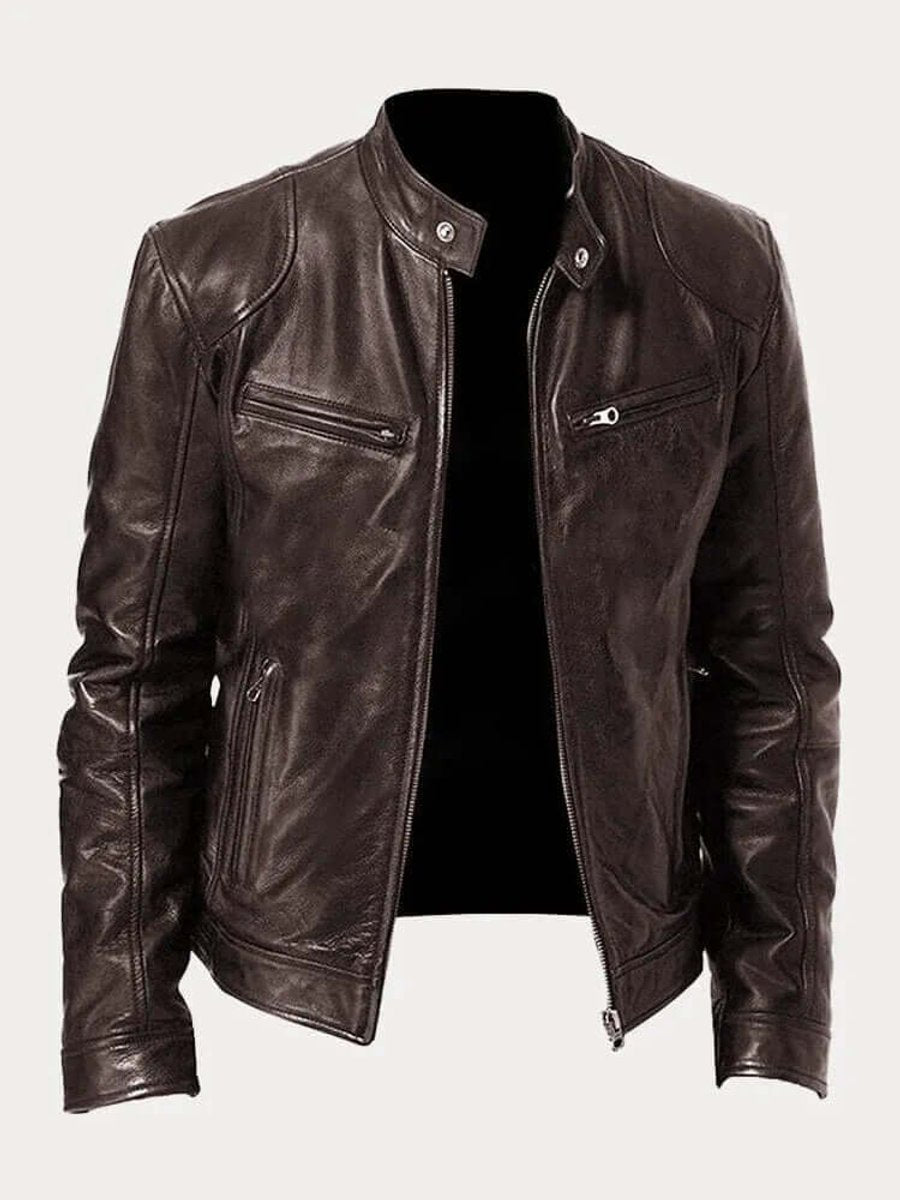 Barrett | Genuine Leather Biker Zip-Up Jacket with Stand Collar
