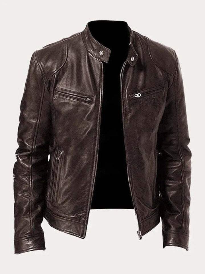 Barrett | Genuine Leather Biker Zip-Up Jacket with Stand Collar
