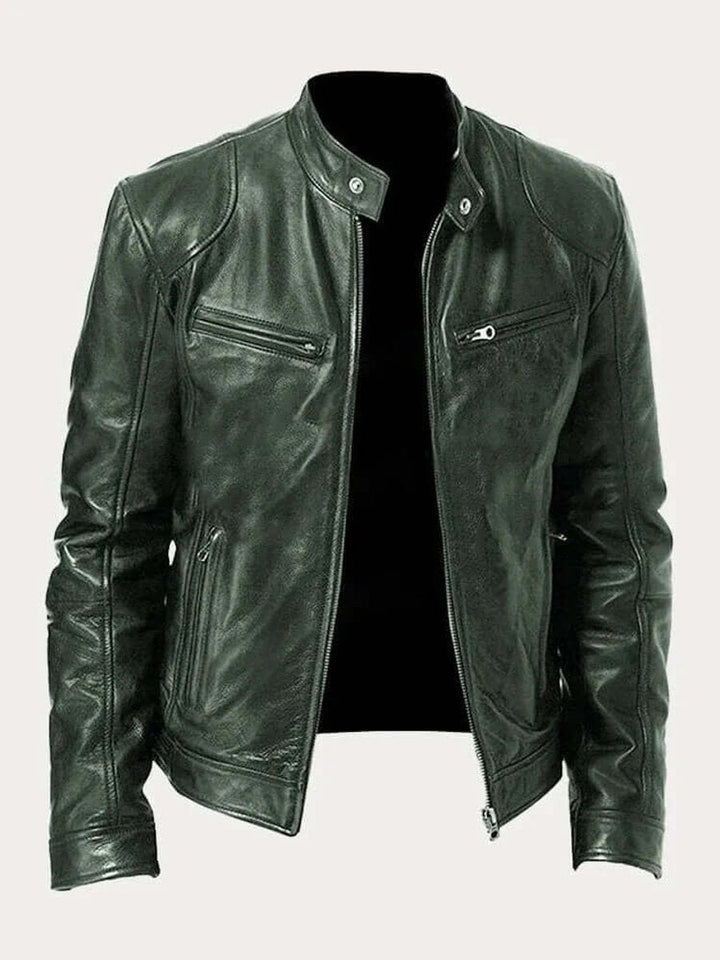 Barrett | Genuine Leather Biker Zip-Up Jacket with Stand Collar
