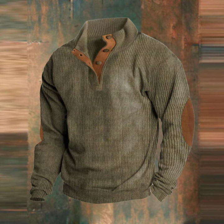 Beckett | Ribbed Knit Henley Sweater with Elbow Patches