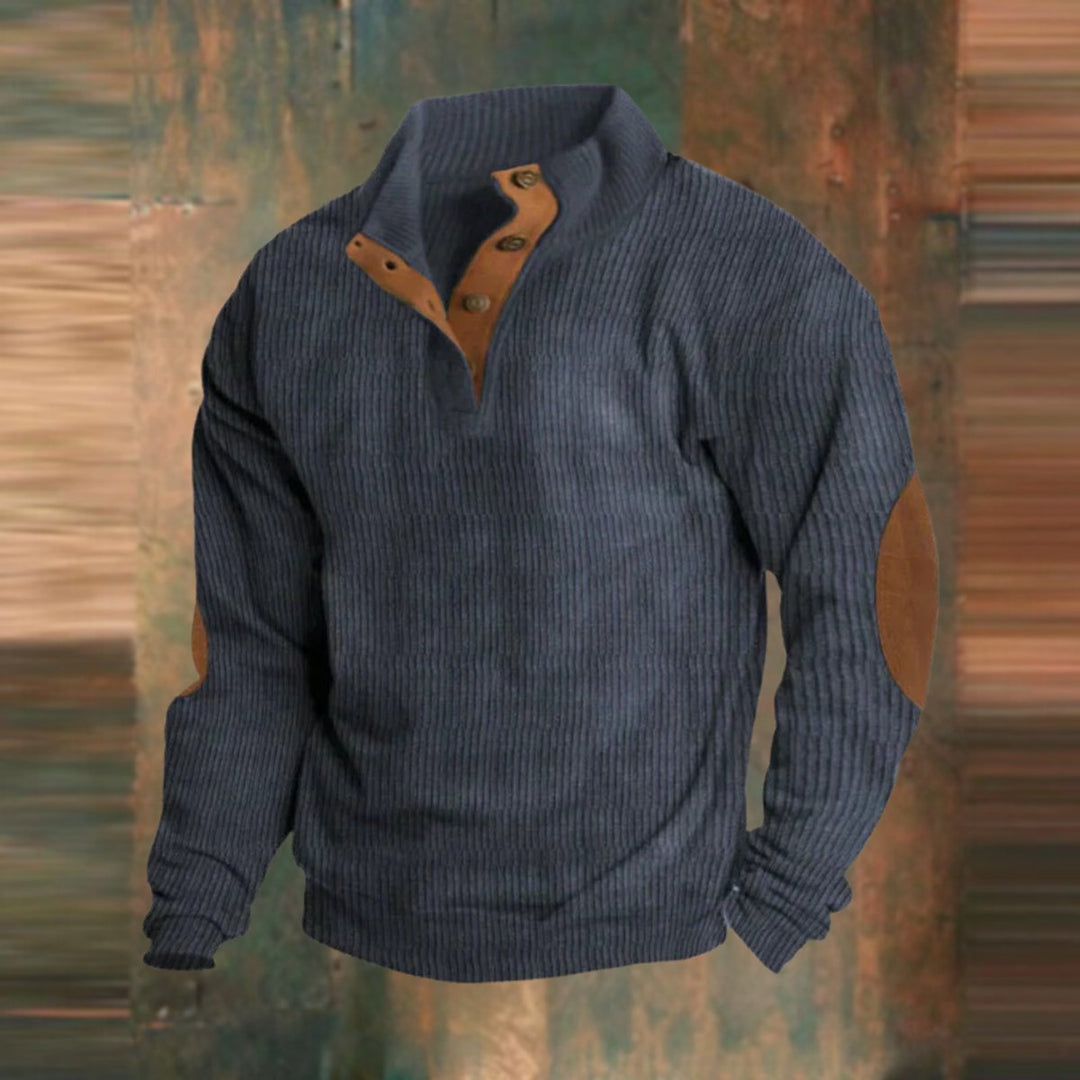 Beckett | Ribbed Knit Henley Sweater with Elbow Patches