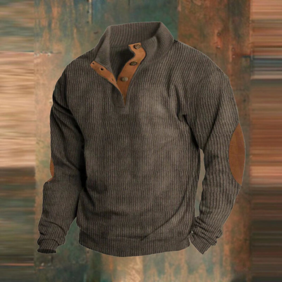 Beckett | Ribbed Knit Henley Sweater with Elbow Patches