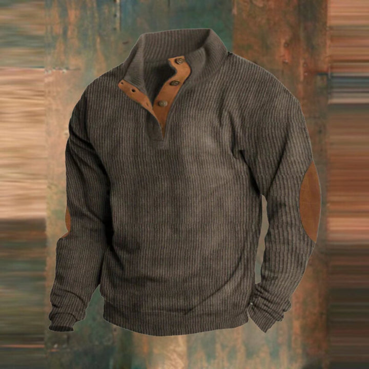 Beckett | Ribbed Knit Henley Sweater with Elbow Patches