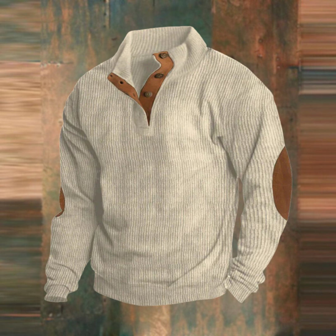 Beckett | Ribbed Knit Henley Sweater with Elbow Patches