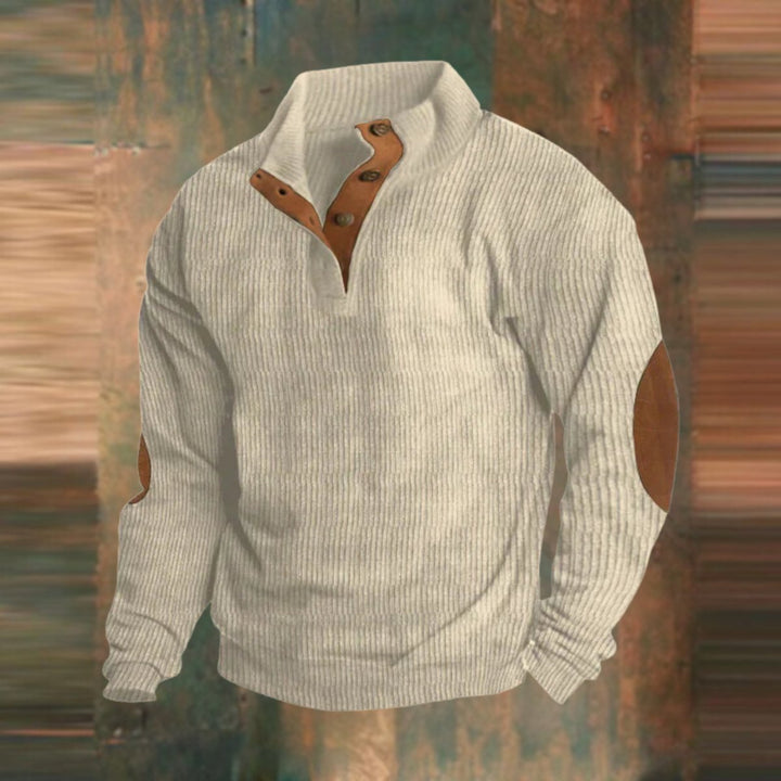 Beckett | Ribbed Knit Henley Sweater with Elbow Patches