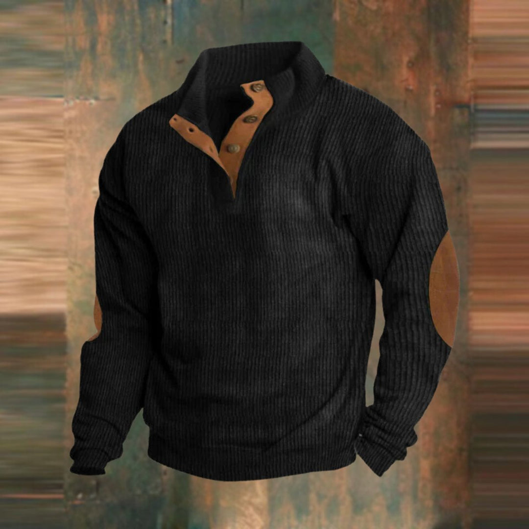 Beckett | Ribbed Knit Henley Sweater with Elbow Patches