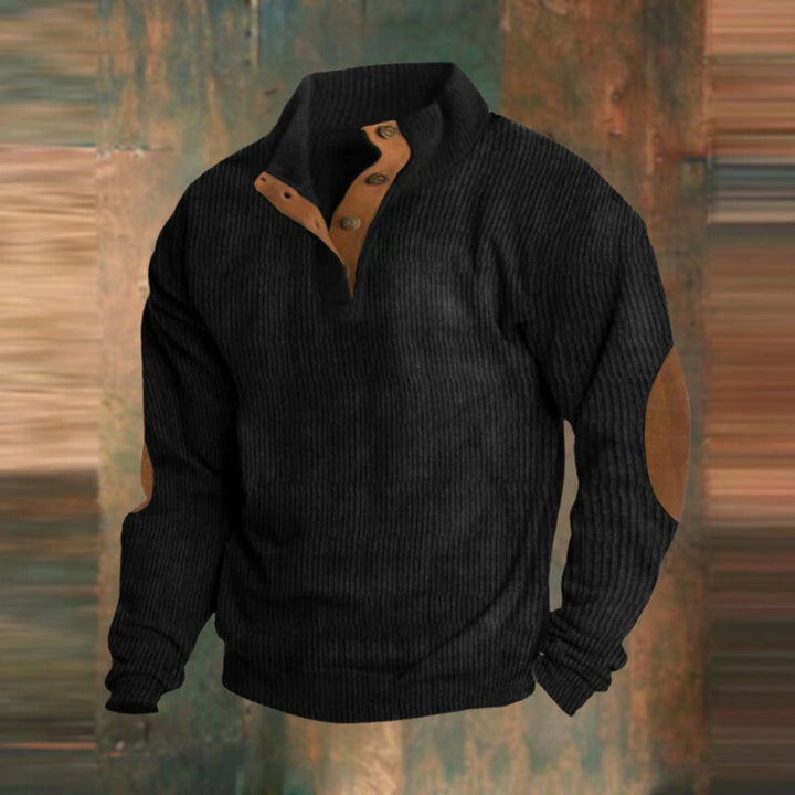 Beckett | Ribbed Knit Henley Sweater with Elbow Patches