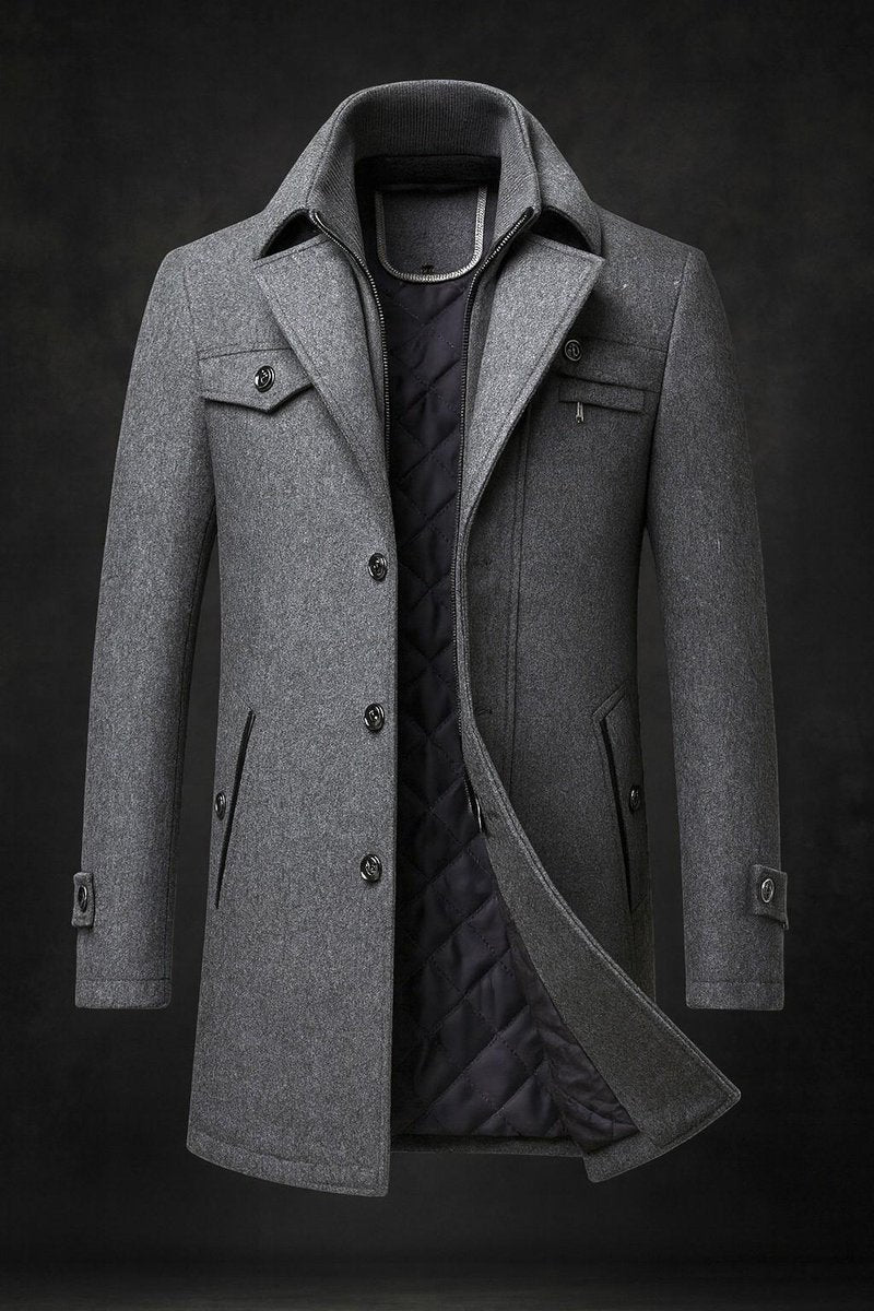 Conrad | Wool Winter Coat with Double-Layer Collar and Quilted Lining
