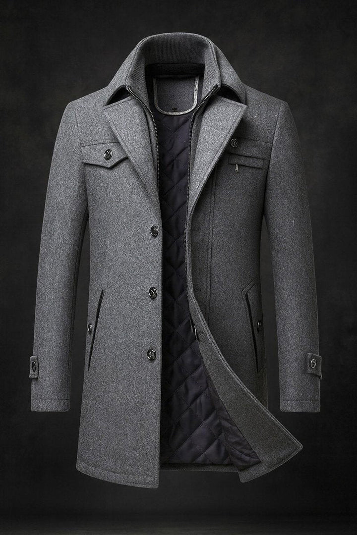 Conrad | Wool Winter Coat with Double-Layer Collar and Quilted Lining